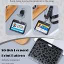 Uniclife Fashionable Sliding Badge Holder Black Leopard Print Plastic Case with Retractable Badge Reel Carabiner Clip & Detachable Lanyard Strap Horizonal Card Protector for Worker Nurse