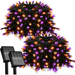 2 Pack Solar Halloween Lights,78FT 200LED Orange & Purple Halloween Lights,Solar Light Outdoor with 8 Modes Waterproof for Bedroo Patio Garden Party Yard Decoration