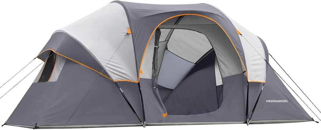 HIKERGARDEN 10 Person Camping Tent - Portable Easy Set Up Family Tent for Camp, Windproof Fabric Dome Tent Outdoor for Hiking, Backpacking, Traveling-14'x11'x74in(H) (Gray)