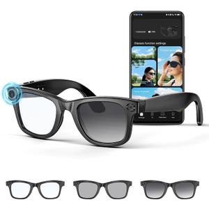 Mingtawn AI Smart Glasses 4K HD Camera, BT Call, 800W Anti-Shake Camera Glasses with Video Recording Dual Mic, Simultaneous Interpretation/GPT Identify Objects, 270mAh Blue Light GlassesPhotochromic (Large)