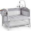 Rinnebbit Baby Bassinets Bedside Sleeper, 4 in 1 Portable Bedside Crib w/Thickened Mattress, Diaper Changer, Storage Basket, Music Box, Carry Bag, Foldable Playard Sleeper for Newborn (Light Gray)