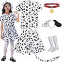 Z-Shop Halloween Dalmatian Costumes Kids, Girls Shirt Tutu Outfit Ears Headband Socks Accessories for 101st Day Of School 6Y