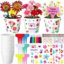 Funnymoom 48 Set Mother's Day Pot Crafts Paintable Flower Pot Craft Kit DIY with Watercolor, Pen Stickers, Plant Labels Garden Growing Kits for for Mom Spring Mother's Day Fun Activity