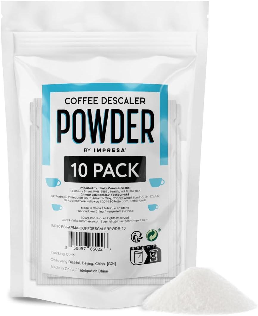 [10 Uses] Impresa Descaling Powder & Coffee Machine Cleaning Powder for Breville, for Keurig, for Nespresso, for Delonghi, for Ninja & More - Espresso Machine Descaler - Pot & Coffee Maker Cleaner