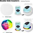 6-Pack Waterpaint Greeting Silicone Coasters with Deep Tray Holder - Double-Sided Drink Coasters - Beverage Mats for Hot or Cold Drinks - Thick, Non-Slip, Non-Stick Silicone with Ceramic Insert (White-2)