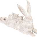 Creative Co-Op Decorative Resting Rabbit with Birds Figurine, Distressed White