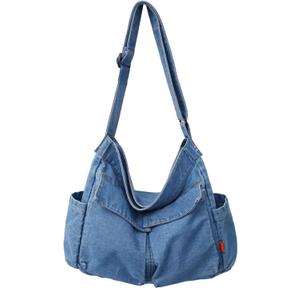 Denim Shoulder Bag Canvas Messenger Bag for Women Men Tote Bag Casual Retro Aesthetic Crossbody Bag Handbag (Light Blue 2)