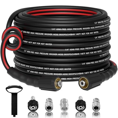 VIVIDWASH Flexible 1/4" Pressure Washer Hose 50FT,3600PSI Kink Resistant Power Washer Replacement Hose with Leak-Free M22-14mm&3/8" Quick Connect Kit,Used for Extension