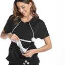 Women Big Pouch Shirt Pet Holder Pocket Top Short Sleeve Solid Color T-Shirt, Large 