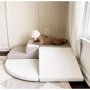 Large 4-Piece Set Climbing Toys for Toddlers 1-3, Baby Foam Climbing Blocks for Toddlers, Soft Play Toddler Climbing Toys Indoor for Crawling Climbing and Sliding, Foam Play Gym, Gray & White