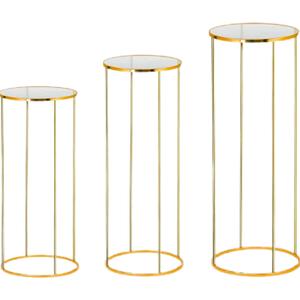 3pcs Metal Cylinder Pedestal Stand for Party, Cilindros Para Decoraciones De Fiestas, Round Cake Pedestal Tables for Wedding Display, Event Decor with Floral Plant, Birthday Backdrop- Gold