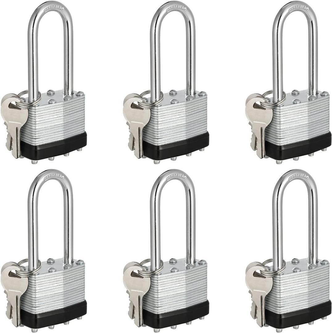 Keyed Alike Padlocks, Laminated Heavy Duty Padlocks Keyed Alike Set of 6, Key Lock with 1-9/16"(40mm) Wide Body 2-inch Long Shackle for Storage Unit, Sheds, Garages and Fence