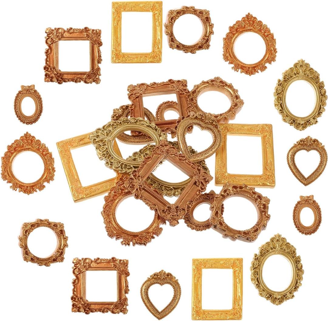 14PCS Vintage Resin Picture Frames, Small Antique Photo Frame Wall Hanging Oval Rectangle Vintage Picture-Frame Mini Photo Frame Tiny Antique Frames for Holiday Party Christmas Hotel Decor