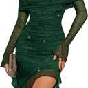 BeryLove Sequin Formal Dress for Woman A Line Lace Prom Dresses Sleeveless Cocktail Maxi Gowns (Green, M)