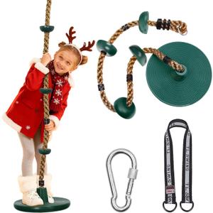 DECORLIFE Tree Swing for Kids, Adjustable Rope Swing Disc Swing for Outside with Platform Carabiners and Strap Outdoor, Playground Accessories, Green