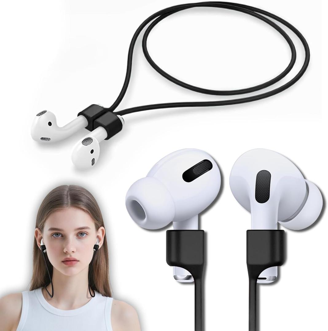 1 Pack Ultra Strong Magnetic Anti-Lost Straps for AirPods, Soft Silicone Sports Lanyard - Compatible with AirPods Pro 1st/2nd & AirPods 3rd - Black