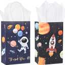 36 Pack Small Outer Space Galaxy Themed Gift Bags with Handles and White Tissue Paper for Boys Girls Kids Birthday Party Favors Treats Goodies, 9x5.5x3.15 Inch (Rocket & Astronaut Assorted Designs)