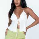 Women's Halter Neck Tie Front Crop Top - Deep V Neck Sleeveless Tank Top, Y2K Trendy Backless for Summer Party (US, Alpha, Medium, Regular, Regular, White) (White, M)