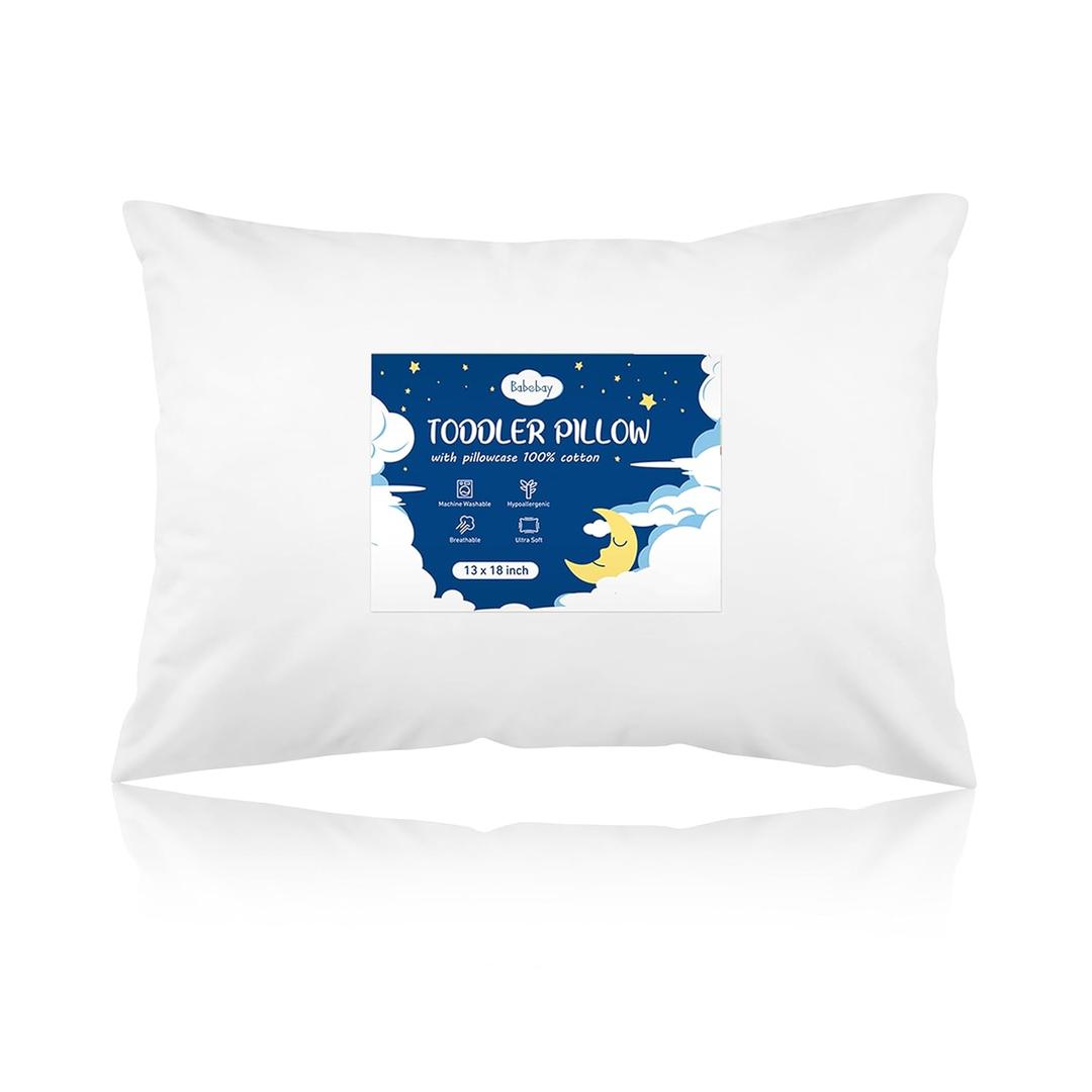 Babebay Toddler Pillow,13X18 Soft Toddler Pillows for Sleeping, Machine Washable Kids Pillow with Cotton Pillowcase, Perfect for Travel (White) (13x18 Inch (Pack of 1))
