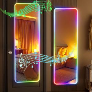Hasipu 55"x16"LED RGB Door Mirror Full Length with Bluetooth Speaker, Full Body Full Length Over The Door Mirror with Lights, Door Hanging & Wall Mounted Mirror for Bedroom, Living Room, Cloakroom