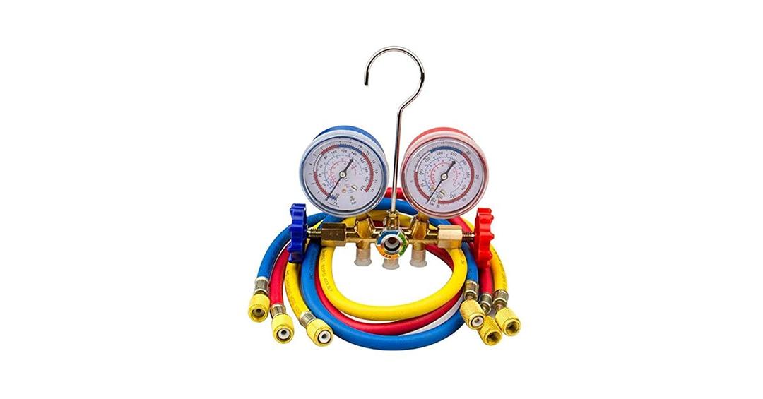 Car Auto A/C Refrigeration Air Conditioning AC Diagnostic Manifold Gauge Maintenence Tool With Hose And Hook Kit