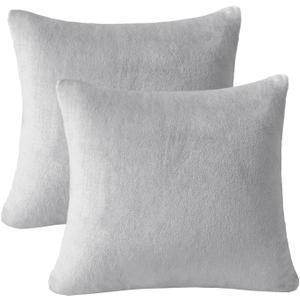 Flannel Throw Pillow Covers 24x24 inches Set of 2,Ultra Soft Cozy Pillow, Decorative Spring Pillow Covers for Sofa, Couch, Living Room,Silver Grey