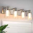 4-Light 5CCT LED Bathroom Light Fixtures in Brushed Nickel, Modern Vanity Lighting with Seeded Glass Shade & Build-in LED, Wall Mounted Sconce Over Mirror for Kitchen Bedroom Dressing Table