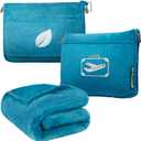 PAVILIA Travel Blanket Pillow in Soft Bag with Pockets, Airplane Blanket Set, Plane Blanket Compact Packable, Flight Essentials Car Pillow, Travelers Accessories Gifts, Luggage Strap, Turquoise (65 x 40 inches, Sea Blue)
