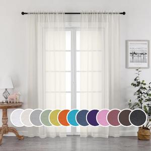 OWENIE Sheer Curtains 90 Inches Long, Elegant Sheer Curtains for Bedroom, Window Voile Sheer Curtain Panels/Drapes/Treatment for Living Room, 2Pcs, Each 42" W x 90" L, Ivory