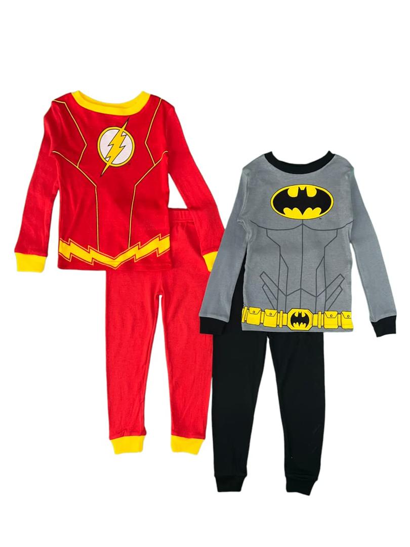 DC Comics Boys' Batman Four-Piece Pajama Set, Flash And Batman, 6