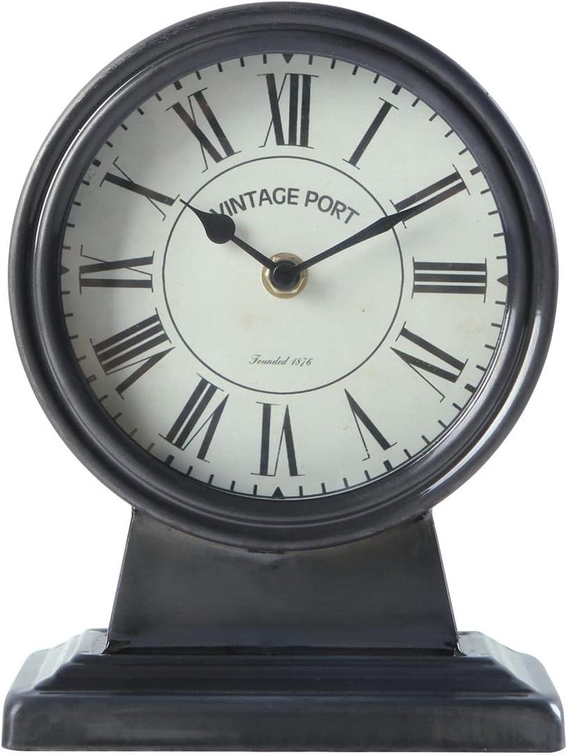 NIKKY HOME Vintage Mantle Clock, Silent Non-Ticking Battery Operated Table Desk Shelf Clock for Living Room Decor (Elegant Gray)