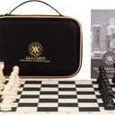 A&A Chess Set - 15''x15'' Foldable Silicone Chessboard and 3.25'' King Height Weighted Plastic Staunton Pieces with Carrying Case for Portable Travel