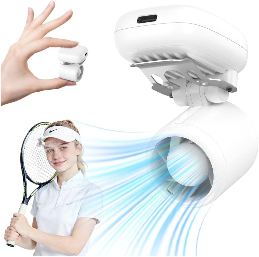 Mini Clip On Fan Portable, Ultra-Lightweight 2oz, Rechargeable Mini Portable Fan with 3 Speeds USB-C, Hands-Free Clip Fan Face Cooling for Outdoor, Soccer, Baseball Cap, Visor Hat, Sports (White)