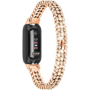 Replacement Watch Bands Compatible with Fitbit Inspire 3 for Women,Stainless Steel Dressy Jewelry Bracelet Slim Bling Crystal Classy Diamond Metal Strap for Fitbit Inspire 3(RoseGold)