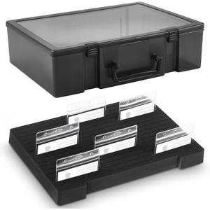 Chunful 1 Pc Name Tag Holder with Case, Foam Name Badge Storage Tray Holds 48 Badges ID Badge Tray Organizer for Desk Classroom Office School, 14 x 10.6 x 4 in (Black)