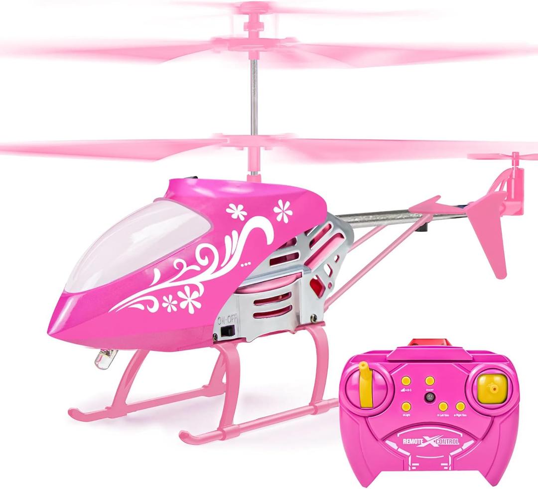 Remote Control Helicopter for Kids, Pink Rc Helicopters Toys for Girls 8-10 11 12 Years Old Gifts, 2.4GHz 3.5 Channel Rc Helicopter Drones with LED Light for Kids Beginner- Easy to Fly Indoor