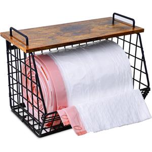 Extra Large Trash Bag Holder Under Sink, Wall Mounted Garbage Bag Dispenser Roll Holder for 13/33 Gallon Trash Bags, Kitchen/Pantry/Laundry Room Organization Basket Storage Bin, Tool-Free Assembly