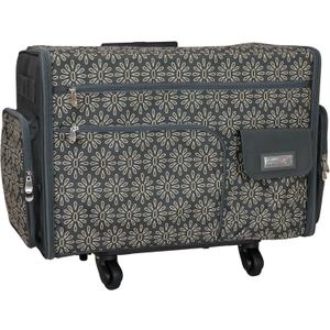 Everything Mary XL Flat-Top Rolling Sewing Machine Case Tan Geo Craft Bag with Wheels Portable Organizer for Sewing, Scrapbooking, Quilting & Craft Supplies