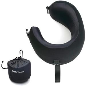 C CUSHION LAB Extra Support Travel Pillow, Award-Winning Patented Ergonomic Design for Chin & Neck Support Memory Foam Neck Pillow, Compact Airplane Pillow for Traveling, Flight, Car (Black, Medium)