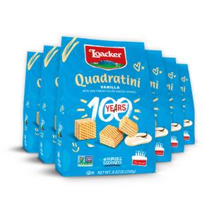 Loacker Quadratini Vanilla Wafer Cookies LARGE - 30% Less Sugar - Premium Crispy Bite Size Wafers - NON-GMO - LARGE Pack of 6 (EXP 02/28/27)