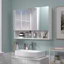 24x32 Bathroom Cabinet with Mirror, Wall Cabinet with 2 Mirrored Doors, Adjustable Shelf, Open Compartment, Wall-Mounted, White (Assembly Required), W32 x H24 2 Door