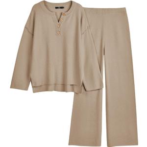 LILLUSORY Women's 2 Piece Lounge Sets Oversized Slouchy Matching Cozy Knit Sets (Medium, Khaki) LILLUSORY Women's 2 Piece Lounge Sets Oversized Slouchy Matching Cozy Knit Sets (Medium, Khaki)
