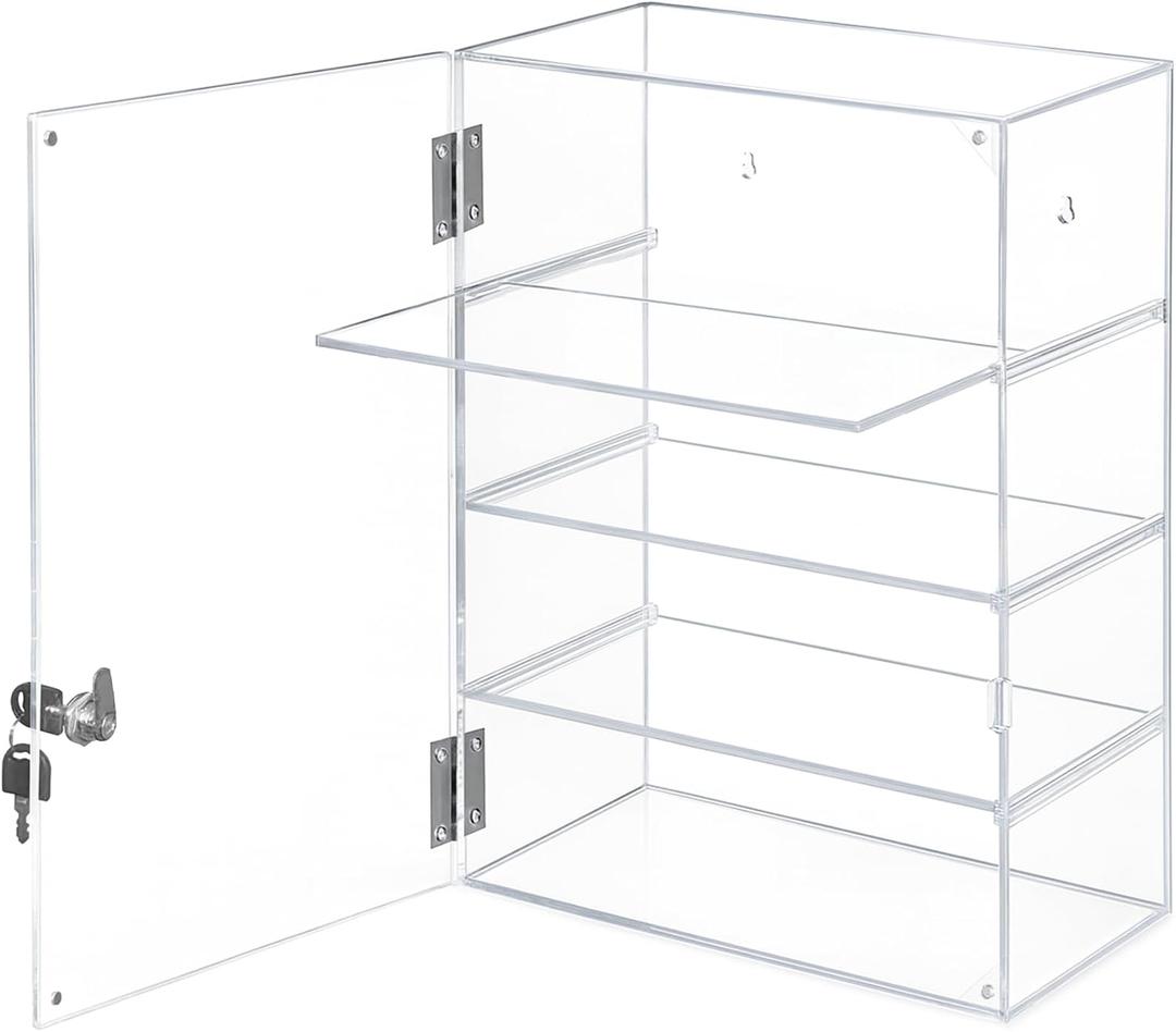 Acrylic Display Case with Lock Acrylic Storage Chest for Figures, Collectibles, Jewelry, Expensive Items & More Secure and Organized Storage (3.7" Adjustable)