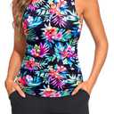 Talisea Tankini Swimsuits with Shorts - Two Piece Tummy Control Bathing Suits High Neck Swimwear with Two Side Pockets, L
