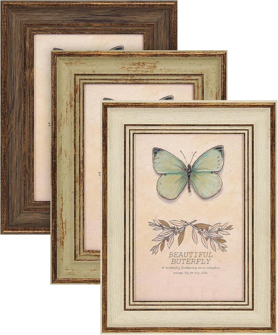 XUANLUO 3 Pack 4x6 Inch Farmhouse Rustic Picture Frame Sets Distressed Farmhouse Plastic Frame with HD plastic cover for Wall Mount or Tabletop Display