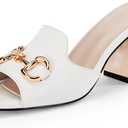 gihubafuil Women's Sandals Peep Toe Slides Chunky Heel Mules Single Band Comfort Slip-on Shoes with Metal Chain for Spring Summer (10, White)