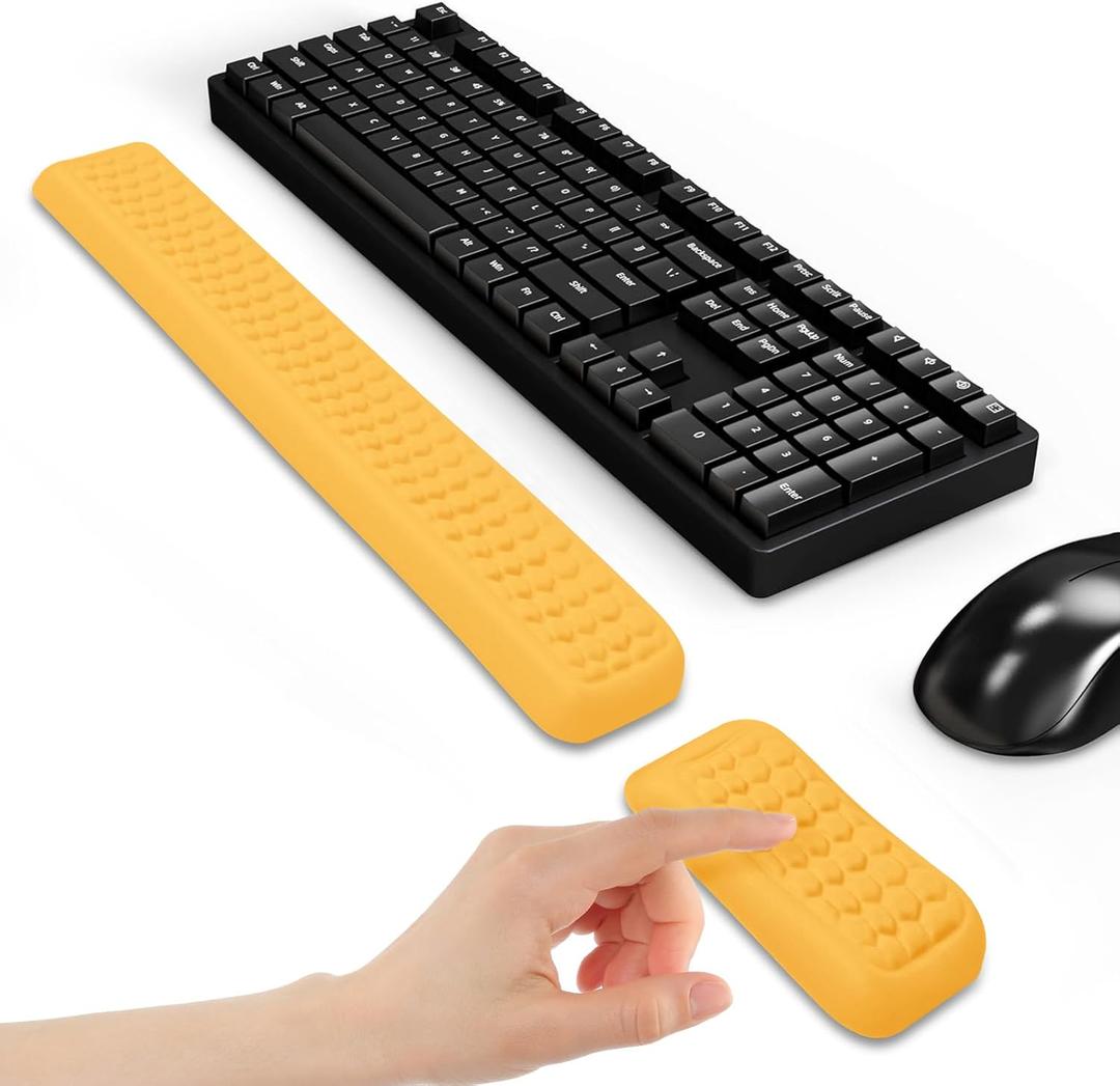 Leather Wrist Rest for Keyboard and Mouse, Comfort Memory Foam Wrist Rest with Non-Slip PU Base, Ergonomic Keyboard Wrist Support for Typing Pain Relief, Protect Hand and Arm (Yellow)