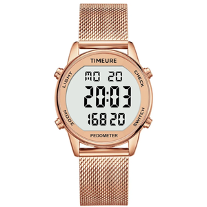 Women's Step Counter Pedometer Watch with Stainless Steel Bracelet, Stylish Design, No App, No Charging Needed for Step, Calorie, Distance, Alarm, Countdown Timer，TU-2401