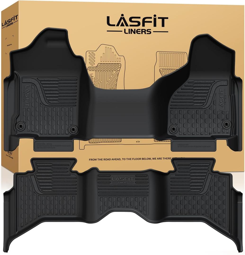 LASFIT Floor Mats for Dodge Ram 1500 2013-2018 & 1500 Classic 2019-2024 Quad Cab Bench Seat(Not for Bucket Seat & Vinyl Flooring), All Weather TPE Custom Fit Car Mats Floor Liners 1st & 2nd Row, Black