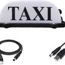 USB Rechargeable Battery Taxi Sign Light,Magnetic Waterproof Taxi Cab Roof Top Illuminated Light,LED Light with Sealed Base,White Light with White Shell